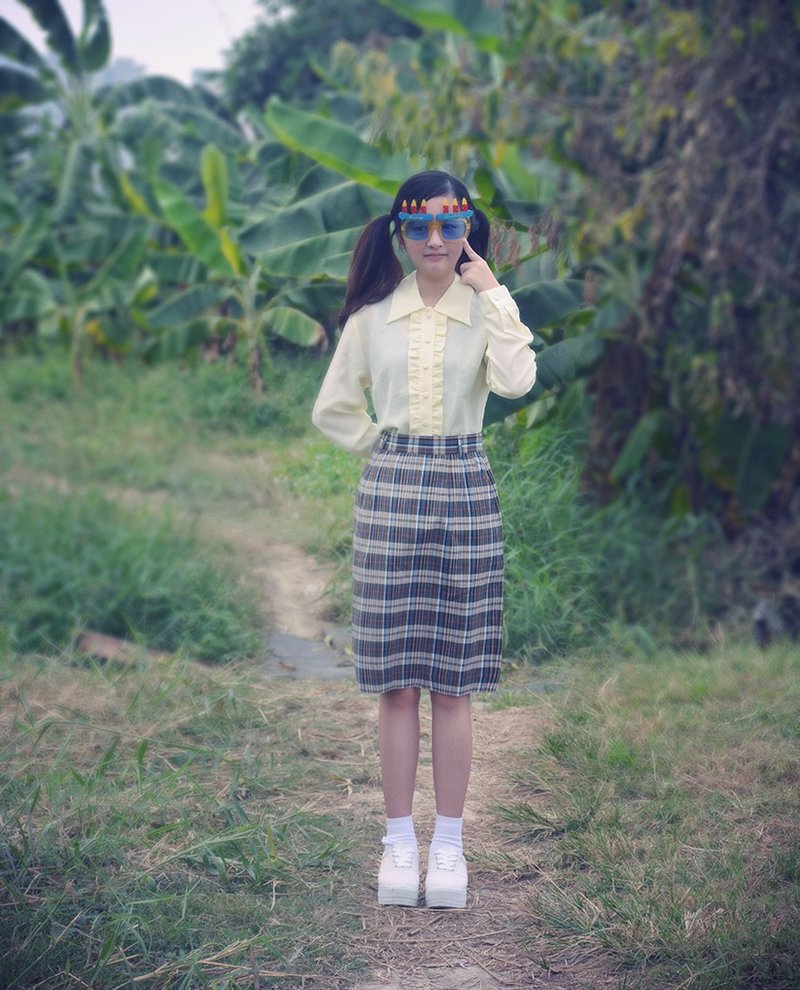 格子  |  古着裙 - 裙子 - 其他材质 咖啡色