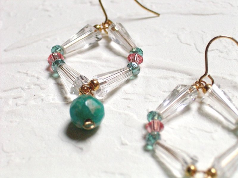 蓝绿色天河石摇曳耳环 - 耳环/耳夹 - 其他材质 绿色