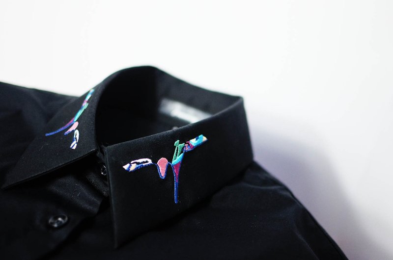 换季特惠 绣花衬衫 黑色 衬衫 刺绣  礼物 礼盒 手工 夏天 情人节 - 女装衬衫 - 聚酯纤维 黑色