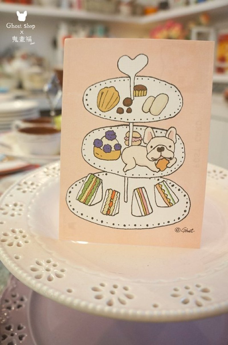 (售完)甜点法斗明信片 - 卡片/明信片 - 纸 粉红色