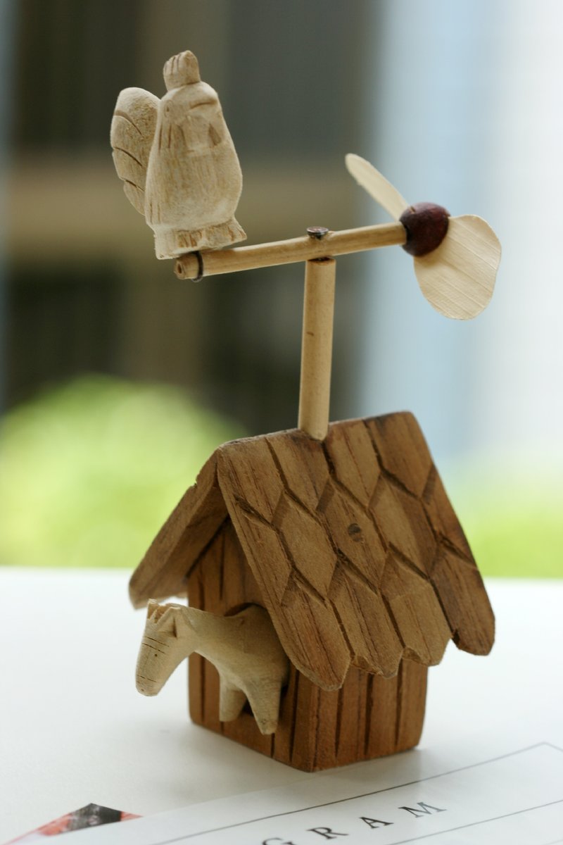 手工木制 办公室疗愈小物  风向鸡桌摆  Windmill House - 其他 - 木头 咖啡色