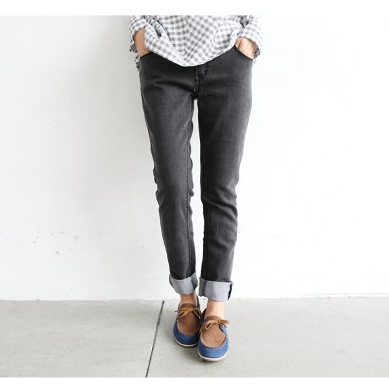 立体剪裁深灰色单宁裤 - 女装长裤 - 其他材质 黑色