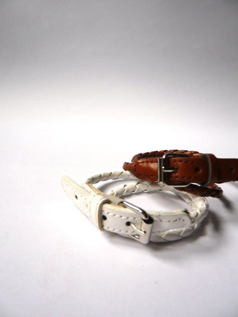 缠绕式编织皮绳手环（白/咖啡） - 手链/手环 - 真皮 