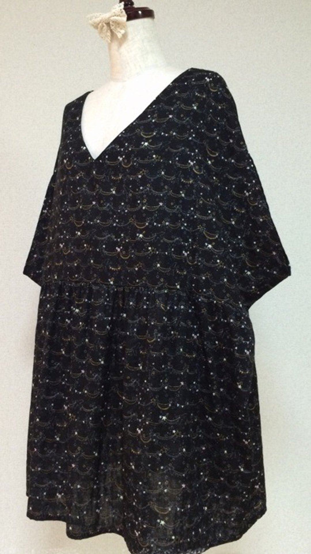 Garland pattern * double gauze tunic dress: Black - 洋装/连衣裙 - 棉 黑色