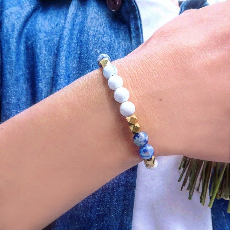 爱地球::white- 白纹石 / 青金石 / 黄铜 / 手链 手环 礼物定制设计 - 手链/手环 - 宝石 白色