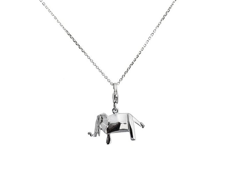 童话折纸  花格子大象纯银项链 - 项链 - 其他金属 灰色