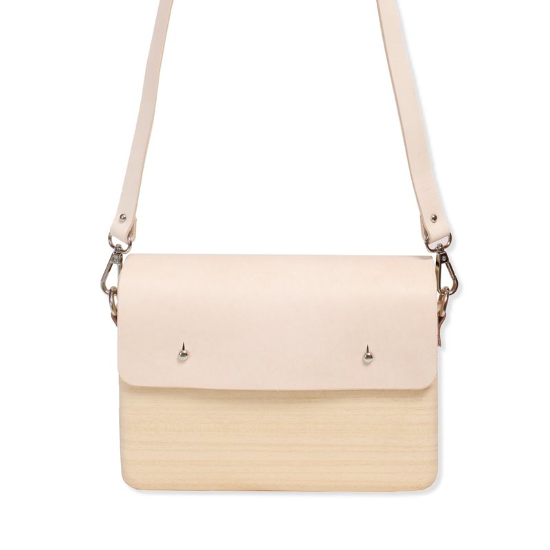 大号 手造木制肩背包 / 斜背包  / 木皮袋 /皮木袋 (原色) - 侧背包/斜挎包 - 木头 白色