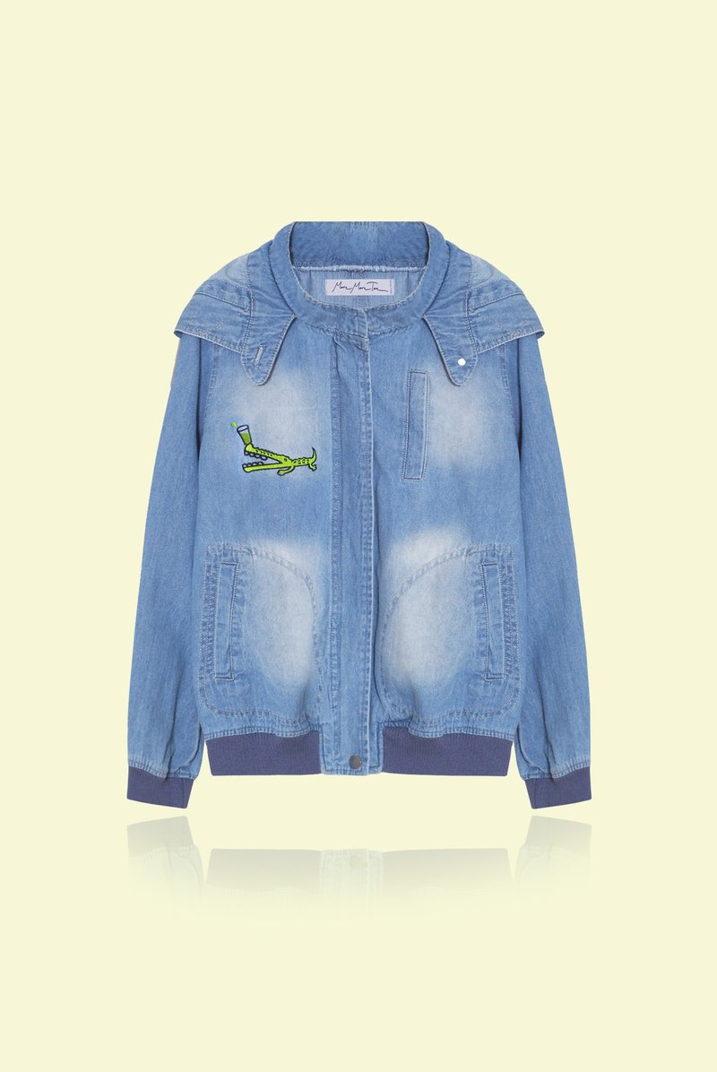 【最后一件】小鳄鱼的难处／牛仔刷色连帽外套－浅蓝 - 女装休闲/机能外套 - 其他材质 蓝色