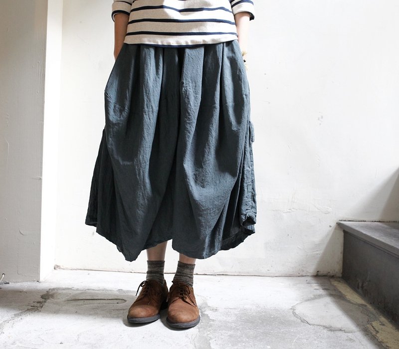 OMAKE 棉质两用裤裙（灰蓝） - 女装长裤 - 棉．麻 蓝色