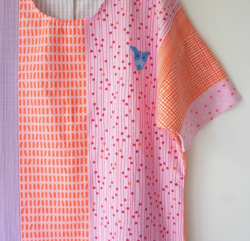 ＊最后一件＊﹅小狗跑在粉红海 / 紫黑点点长长洋装 - 洋装/连衣裙 - 棉．麻 蓝色