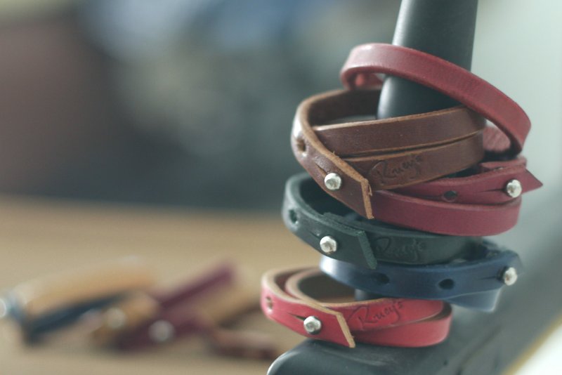 全手工 4mm厚10mm宽  质感双圈手环 - 手链/手环 - 真皮 多色