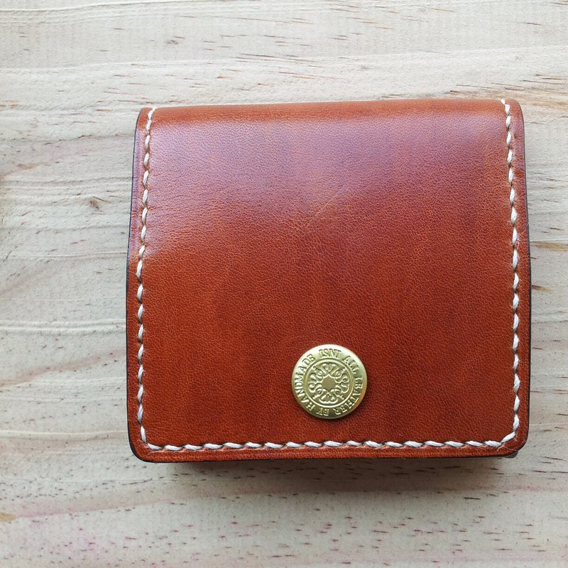 手工皮件 / 限量手缝零钱包  ~超夯马卡龙 亚麻茶    ** isni手作り革专门店** - 零钱包 - 真皮 咖啡色