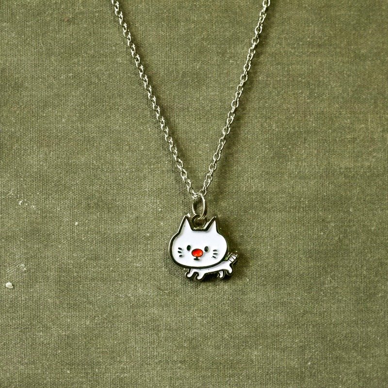 动物项链_小白猫 - 项链 - 其他金属 白色