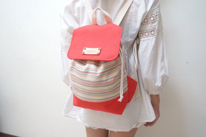 当民族白遇上橘红后背包/赠送免费打印名字皮标 - 后背包/双肩包 - 其他材质 