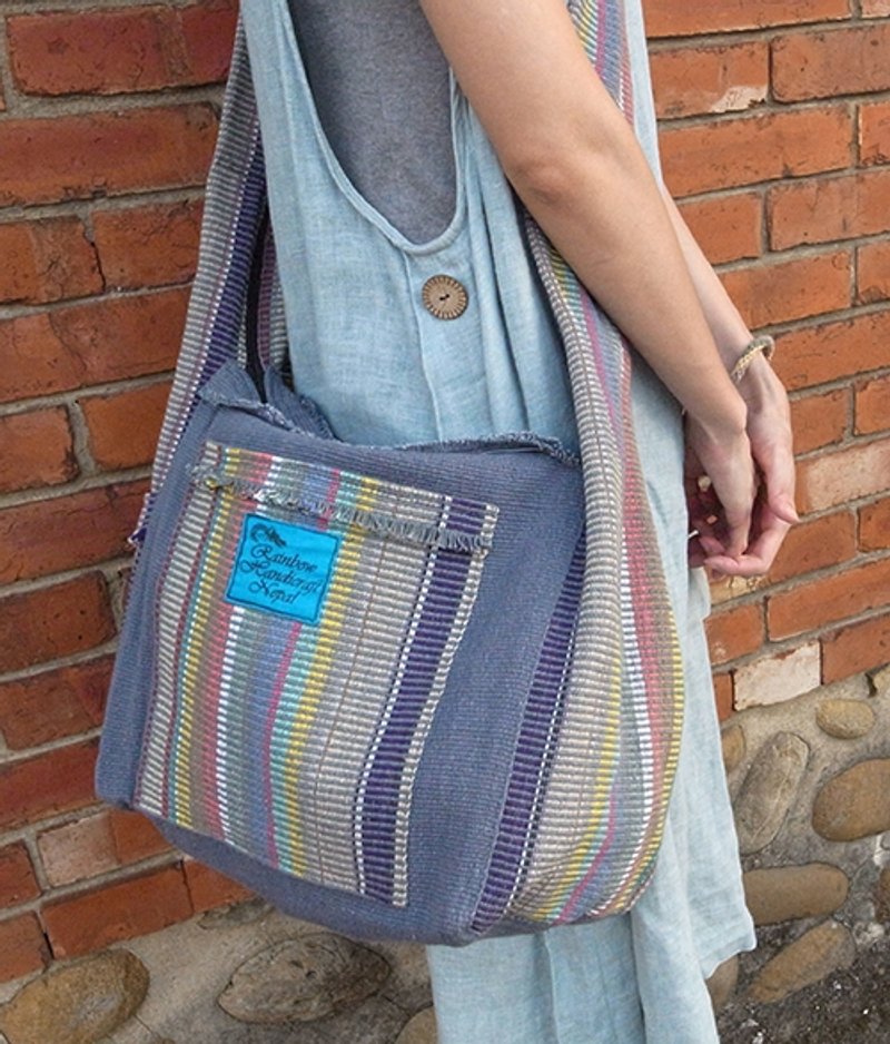 <全台独家手工编织>尼泊尔RHN嬉皮风侧背包／肩背包（灰蓝色） - 侧背包/斜挎包 - 其他材质 多色
