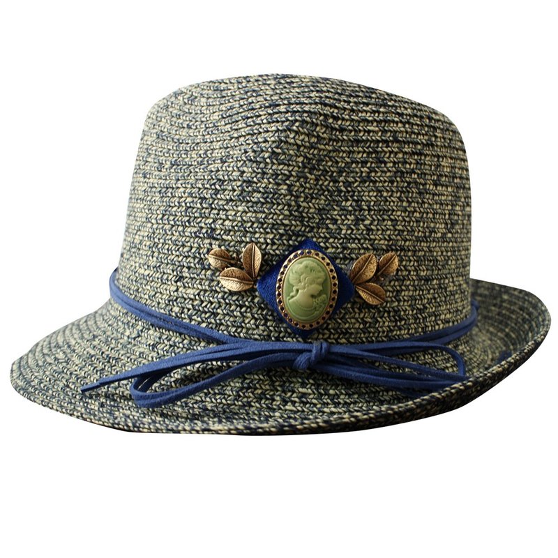 MR.STORE 百搭时尚星空灰蓝蝴蝶结复古扣爵士草帽 - 帽子 - 纸 灰色