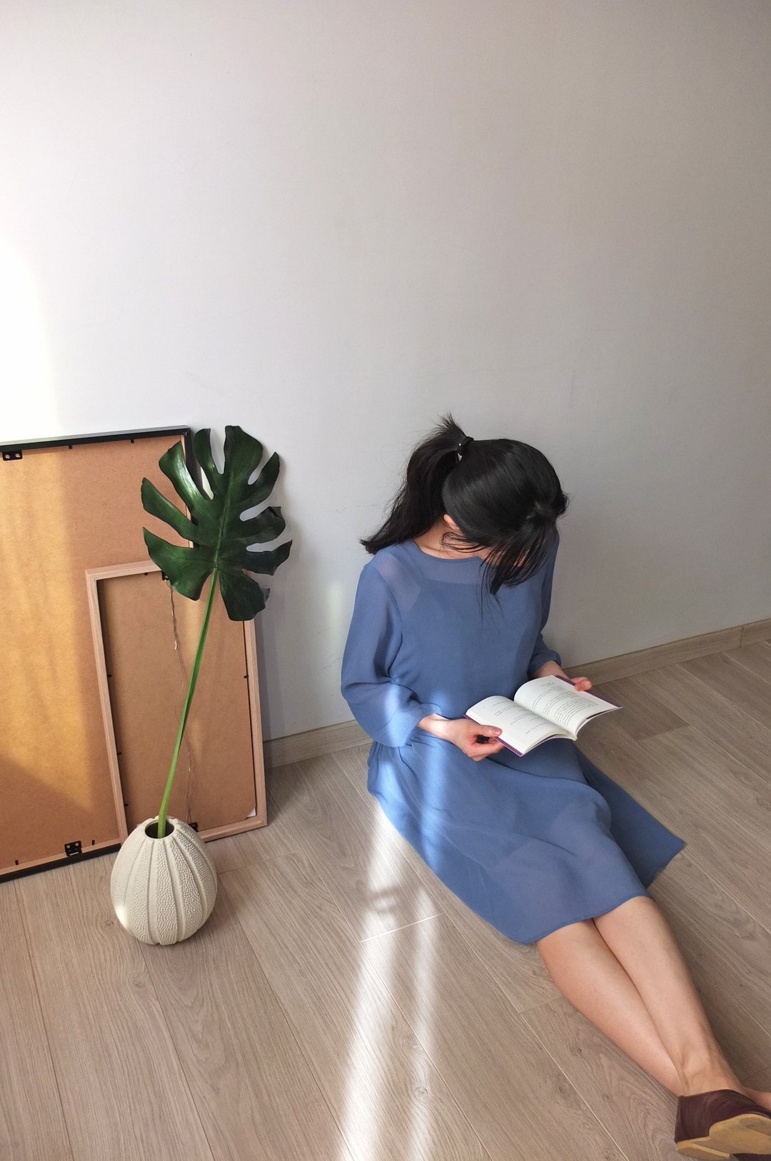 蓝灰色georgette丝折纹洋装 - 洋装/连衣裙 - 其他材质 