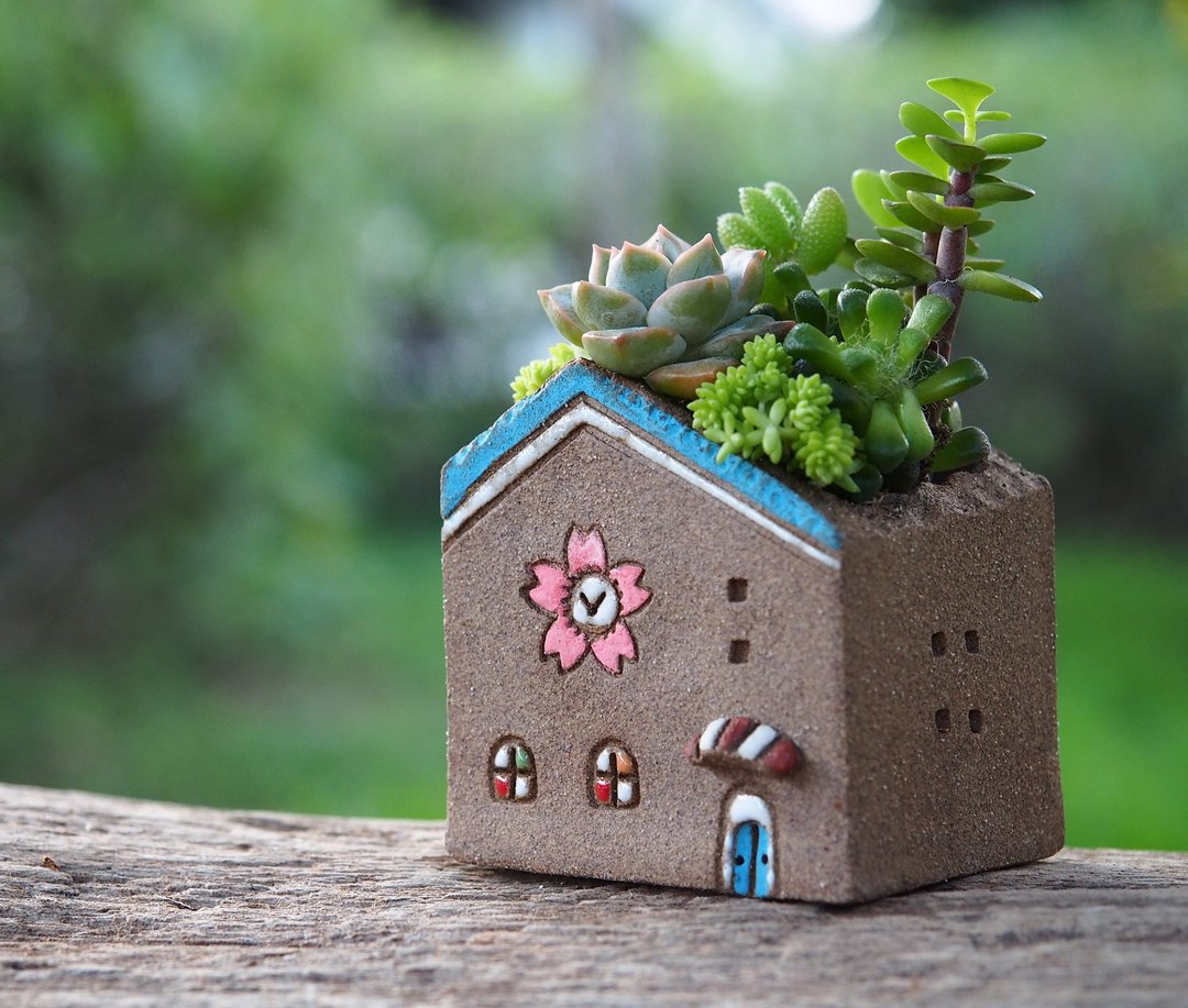 【花园小屋Garden】陶手作-浪漫花钟咖啡屋(S) - 植栽/盆栽 - 其他材质 