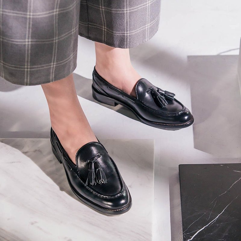 e cho 中性浅口流苏擦色乐福鞋 ec27黑 - 其他女款皮鞋 - 真皮 黑色