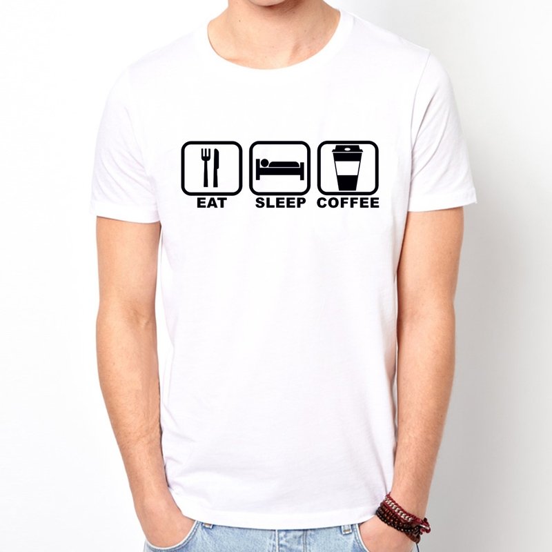 Eat Sleep Coffee 短袖T恤-2色 吃 睡觉 咖啡 文青 艺术 设计 时髦 文字 时尚 - 男装上衣/T 恤 - 其他材质 多色