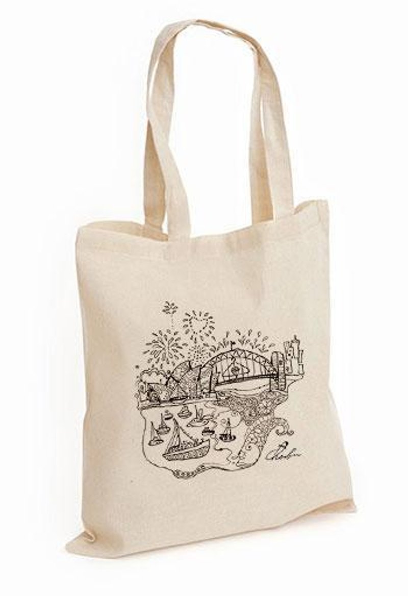 小村画家│澳洲跨年│直式帆布袋 - 侧背包/斜挎包 - 其他材质 白色