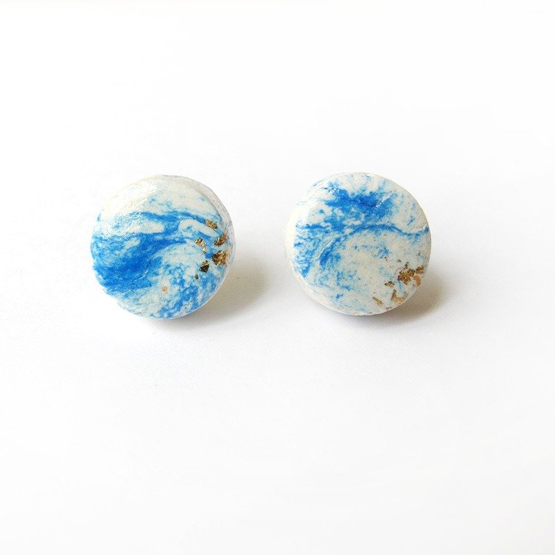 [WonderLab] 手工圆形染色小星球耳针式耳环/耳钉 - 水蓝 - 耳环/耳夹 - 粘土 蓝色