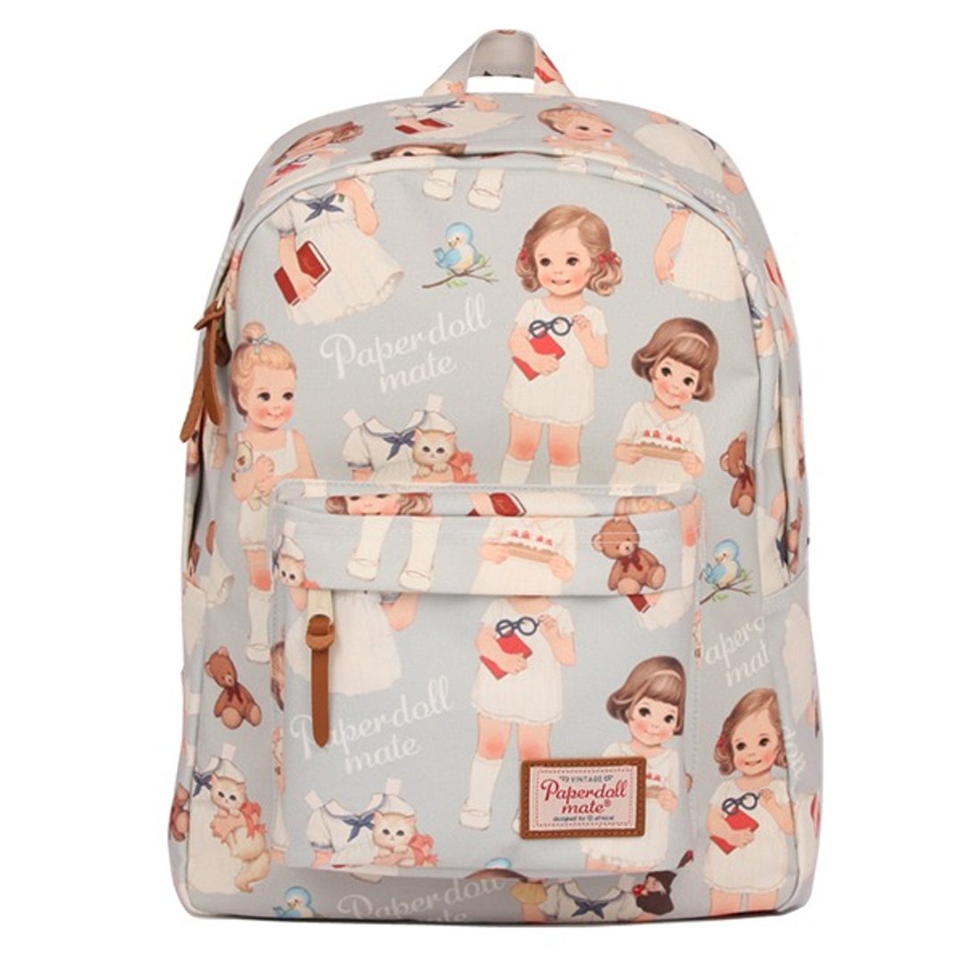 【牛一水佘】韩国 Afrocat paper doll mate backpack〈Blue Gray〉复古娃娃 防水后背包 - 后背包/双肩包 - 防水材质 咖啡色