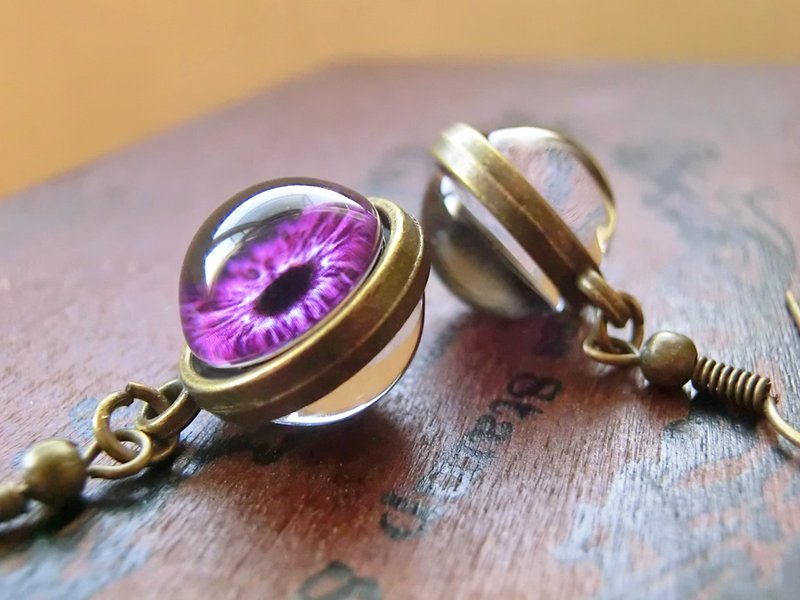 玉露 - 双面垂坠耳环 - 耳环/耳夹 - 玻璃 紫色