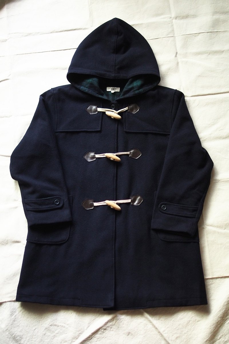 Banana Flyin’ ｜古着｜深蓝 经典学院风 木扣 连帽 大衣 外套 duffle coat - 女装休闲/机能外套 - 纸 