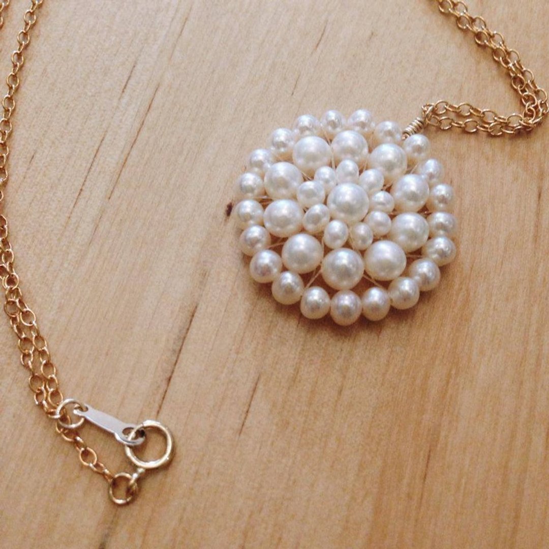 Necklace-Freshwater pearl and 14KGF romantic necklace-Lace N01 - 项链 - 其他金属 白色