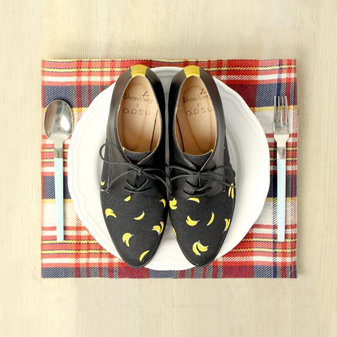 ----------Shoes Party----------绅士芭娜娜拼布德比鞋 /手工订制/日本布料 - 女款休闲鞋 - 其他材质 黑色