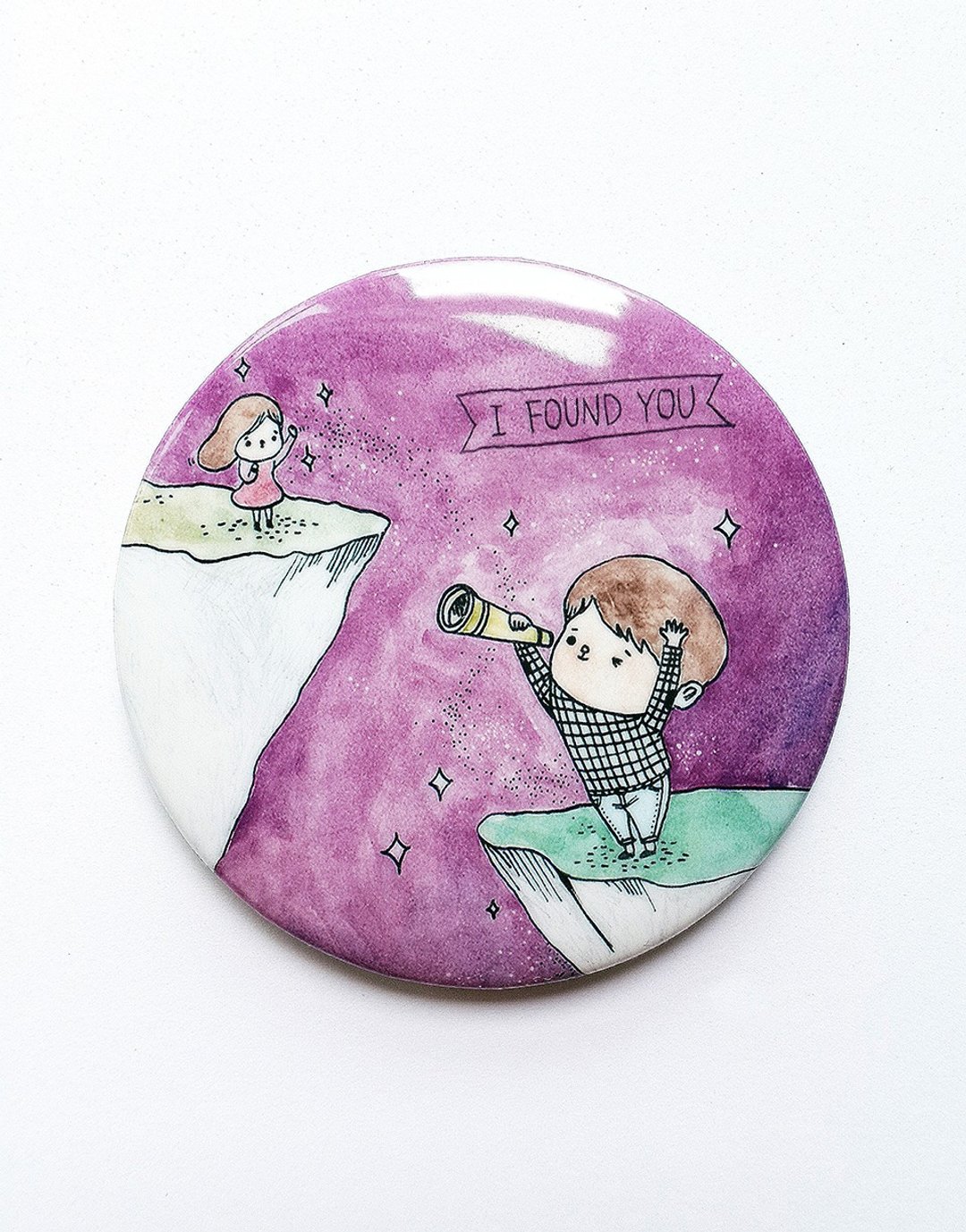 猫王不讨喜 彩色插画大徽章／情歌主题之I FOUND YOU／58mm／情人节 婚礼小物／紫 - 徽章/别针 - 塑料 紫色