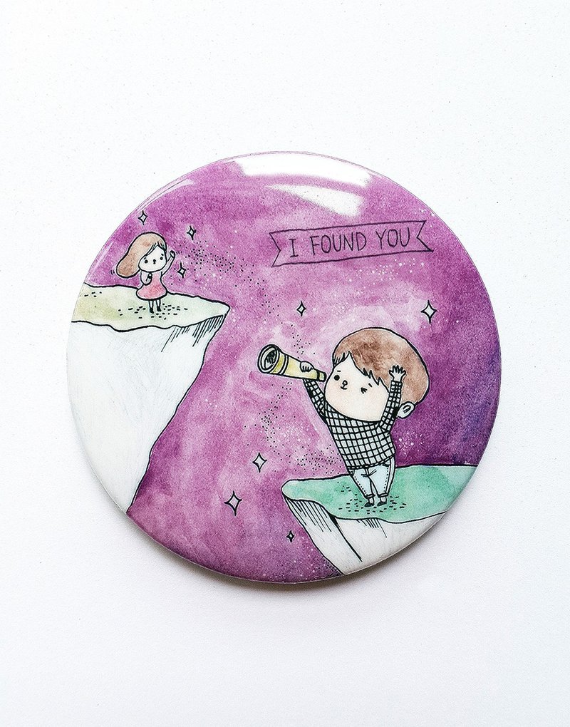 猫王不讨喜 彩色插画大徽章／情歌主题之I FOUND YOU／58mm／情人节 婚礼小物／紫 - 徽章/别针 - 塑料 紫色