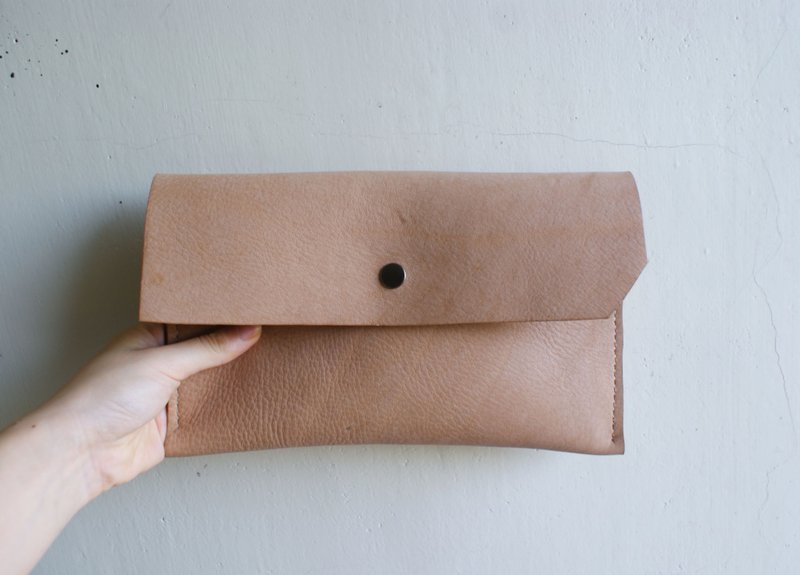 老皮革洗旧小牛皮收纳包 - 化妆包/杂物包 - 真皮 咖啡色