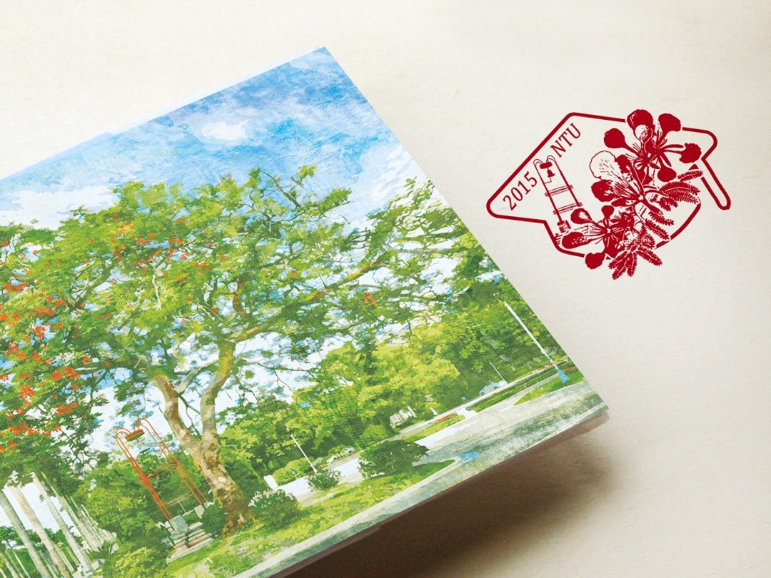 台湾大学校园插画明信片-凤凰木 Flamboyant - 卡片/明信片 - 纸 咖啡色