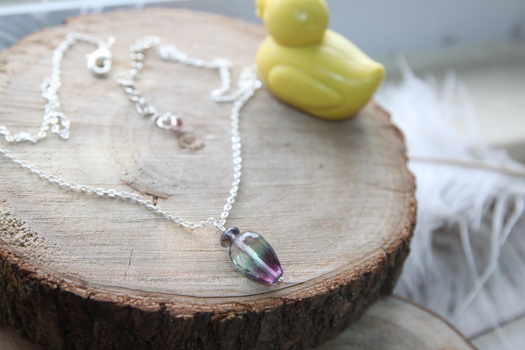 高质素异色水滴萤石配堇青珠 925银项链Flourite - 925 silver necklace , - 项链 - 宝石 多色
