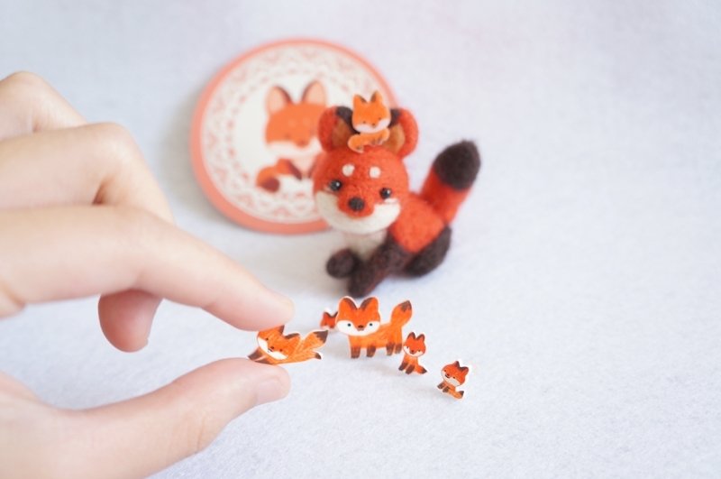 ［独角森林］ 狐狸纯银耳钉 - 其他 - 其他材质 红色