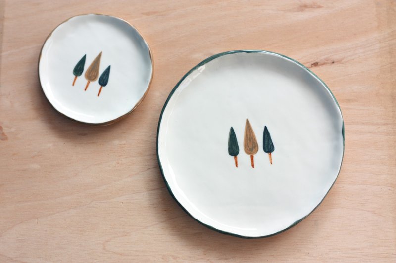 秋日小森林系列-陶瓷皿 (大) - 浅碟/小碟子 - 其他材质 绿色