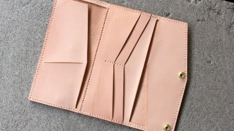 切线 三折长夹/皮夹  手工手缝植鞣牛皮革 - 皮夹/钱包 - 真皮 多色