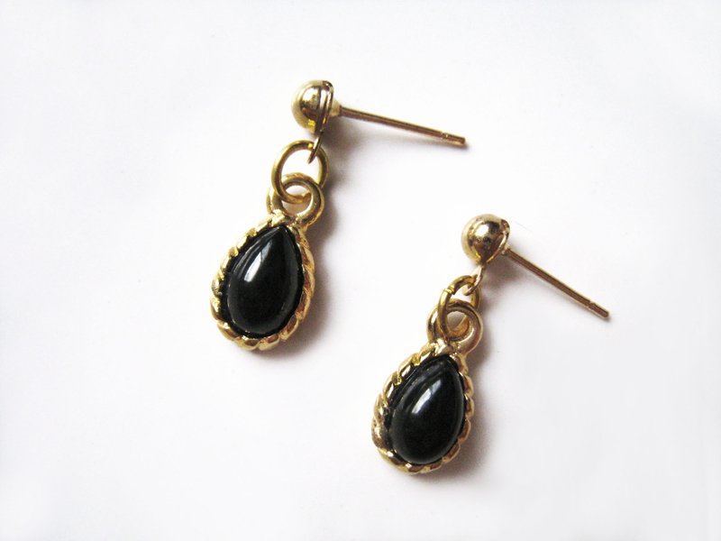 复时品手工耳环【黑色眼泪】 - 耳环/耳夹 - 其他金属 黑色