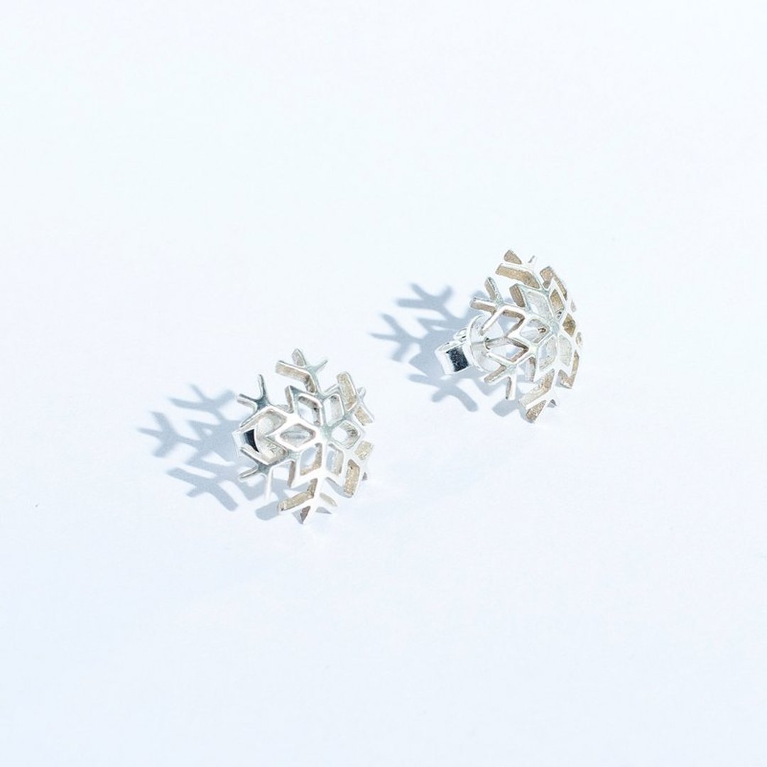 Yuki 雪（季节限定）   镂空雪花  925纯银手作耳环一副 - 脚链/脚环 - 其他金属 白色