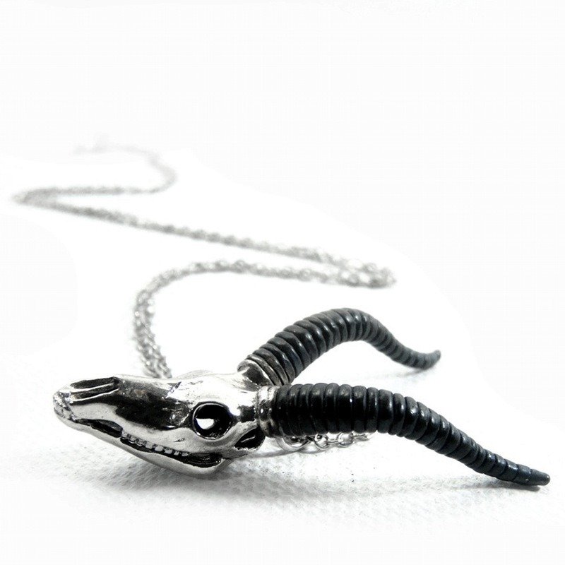 Zodiac pendant Sea-Goat skull for Capricorn in white bronze and oxidized antique color ,Rocker jewelry ,Skull jewelry,Biker jewelry - 项链 - 其他金属 