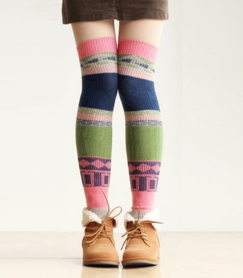 春日的粉绿色民族风粗线袜套 - 袜子 - 其他材质 多色