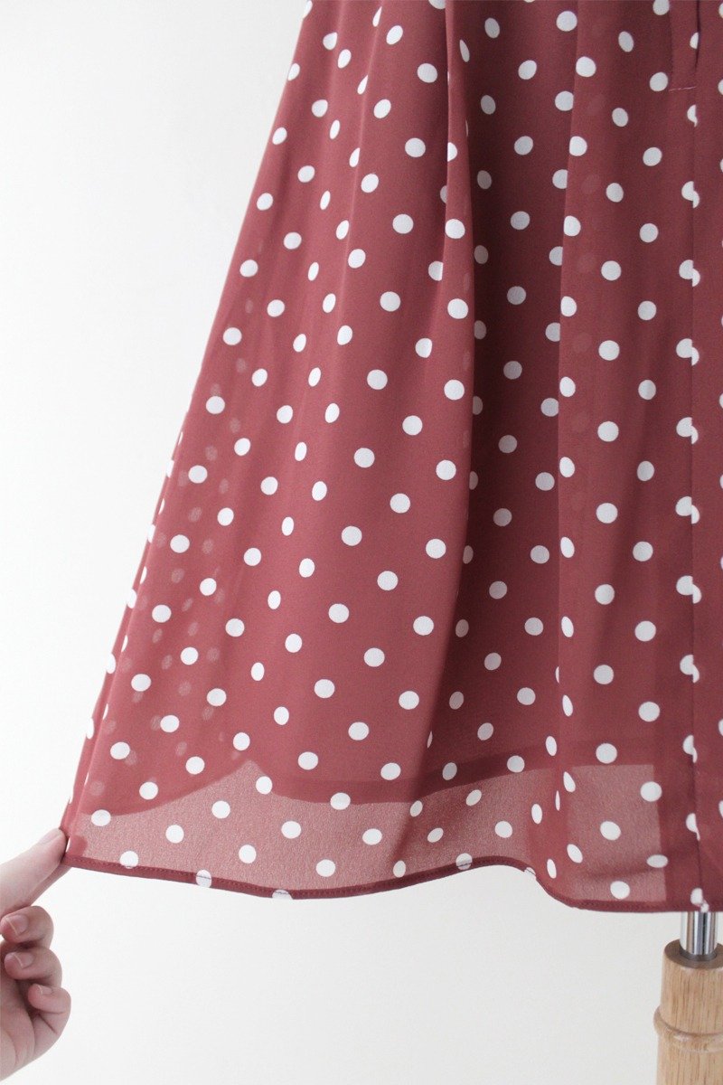 【RE0716D416】夏日简约复古砖橘色点点无袖古着洋装 - 洋装/连衣裙 - 其他材质 红色