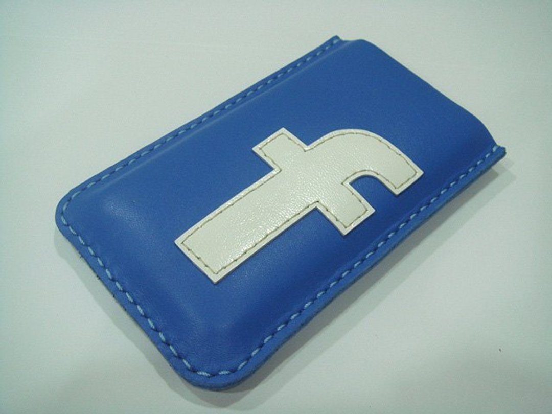 {Leatherprince 手工皮革} 台湾MIT 蓝色 可爱 脸书 iPhone 纯手工牛皮保护套  / Facebook leather iPhone leather case ( Blue ) - 其他 - 真皮 白色