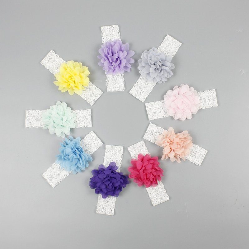 红发安妮 女婴童雪纺花发带 - 优雅蕾丝 - 围嘴/口水巾 - 丝．绢 紫色