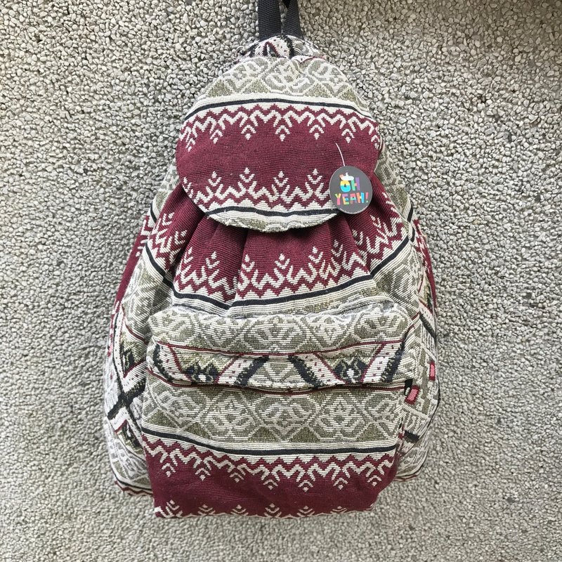 民族风后背包( 小) 雪花几何 - 束口袋双肩包 - 棉．麻 