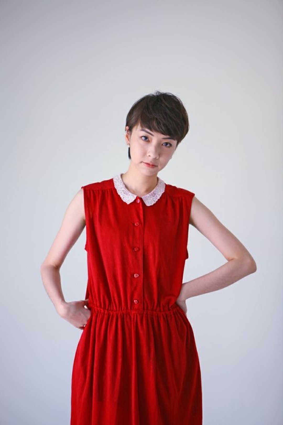 A ROOM MODEL - VINTAGE，CD-0944 MISS-ALICE喜气红无袖洋装 复古着下北泽 - 洋装/连衣裙 - 其他材质 红色