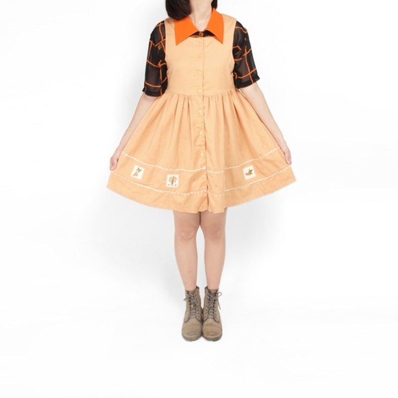 │moderato│复古田园女孩排扣古着洋装│礼物.森林复古.女朋友.独特.文艺 - 洋装/连衣裙 - 其他材质 橘色