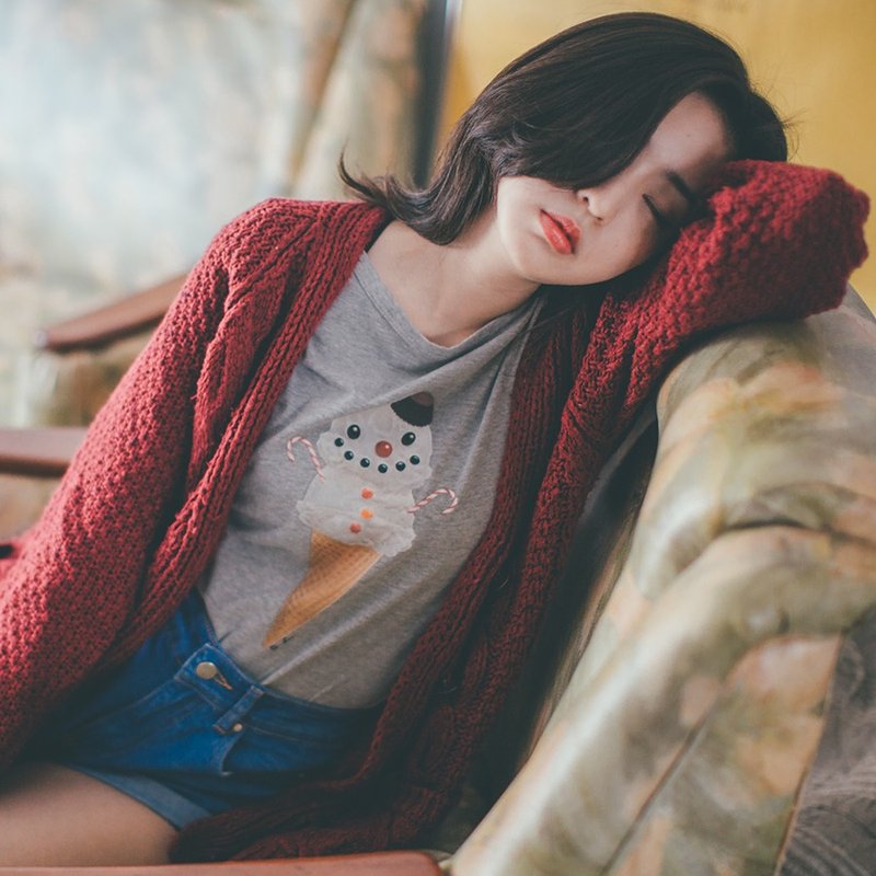 OOPSY - Ice Man Boat Neck Tee/ 雪人冰淇淋平领Tee - M - 女装上衣 - 其他材质 灰色